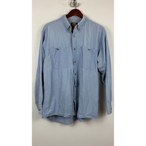 Vintage Cabelas Mens Large Blue Cotton Button Down Long Sleeve Outdoor Shirt Y2K